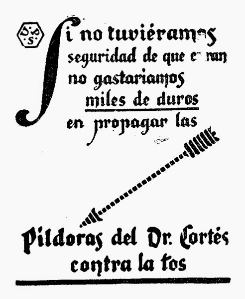 Antiguo anuncio Píldoras del Doctor Cortés contra la tos