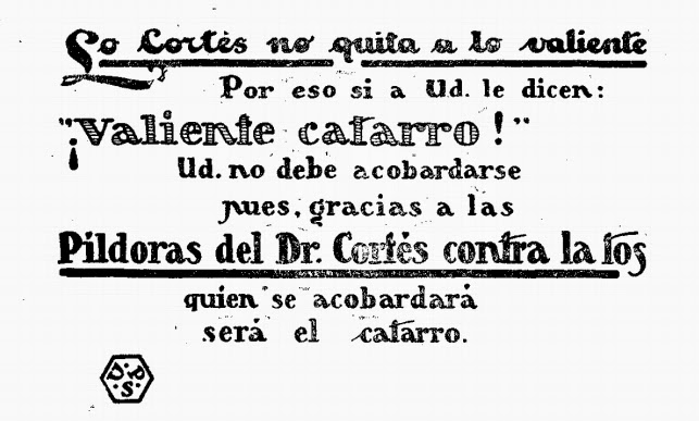 Antiguo anuncio Píldoras del Doctor Cortés contra la tos